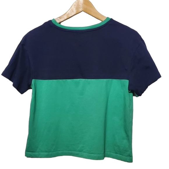Bewakoof Shirt Womens Size Small Green Blue Two Panel Striped Color Block Top - Picture 3 of 7
